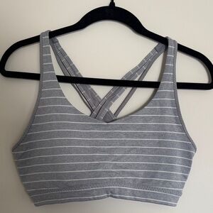 Athleta Gray Striped Cross-Back Sports Bra